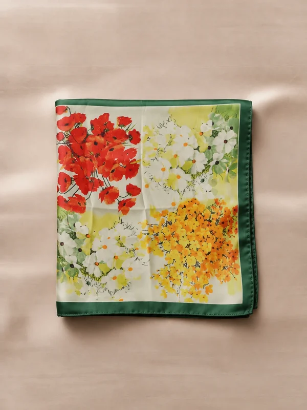 mixed-floral-green-border Poppy Meadow Bandana
